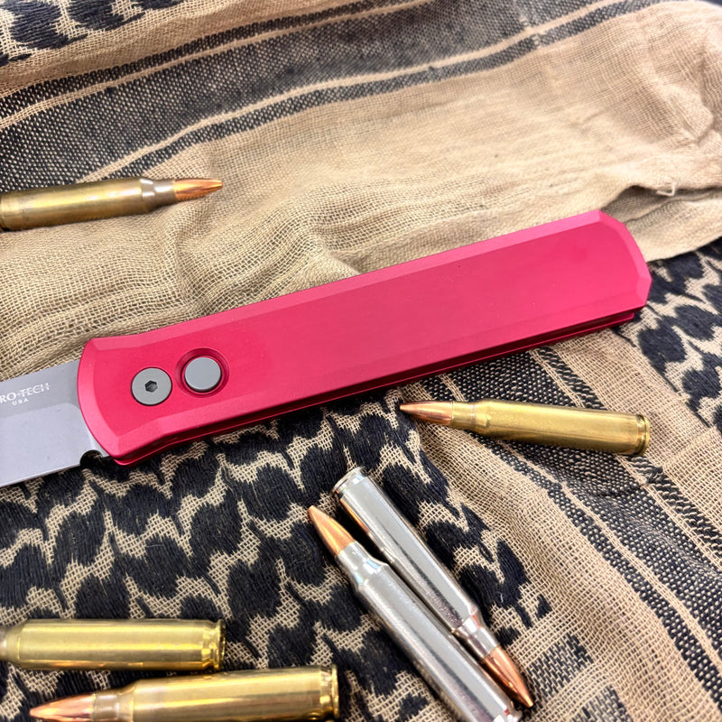 Load image into Gallery viewer, Protech 920-RED Godfather Satin 4" Solid Red Handle Blasted Blade Knife
