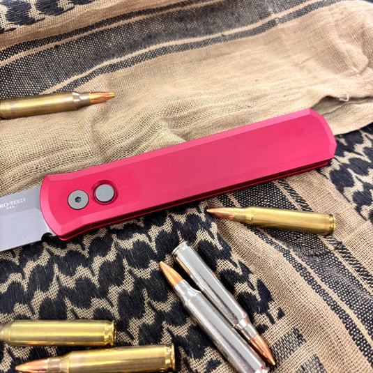 Protech 920-RED Godfather Satin 4" Solid Red Handle Blasted Blade Knife