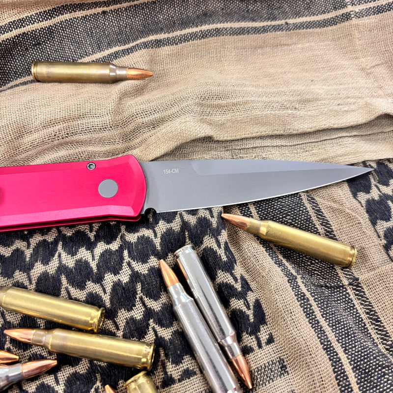 Load image into Gallery viewer, Protech 920-RED Godfather Satin 4" Solid Red Handle Blasted Blade Knife
