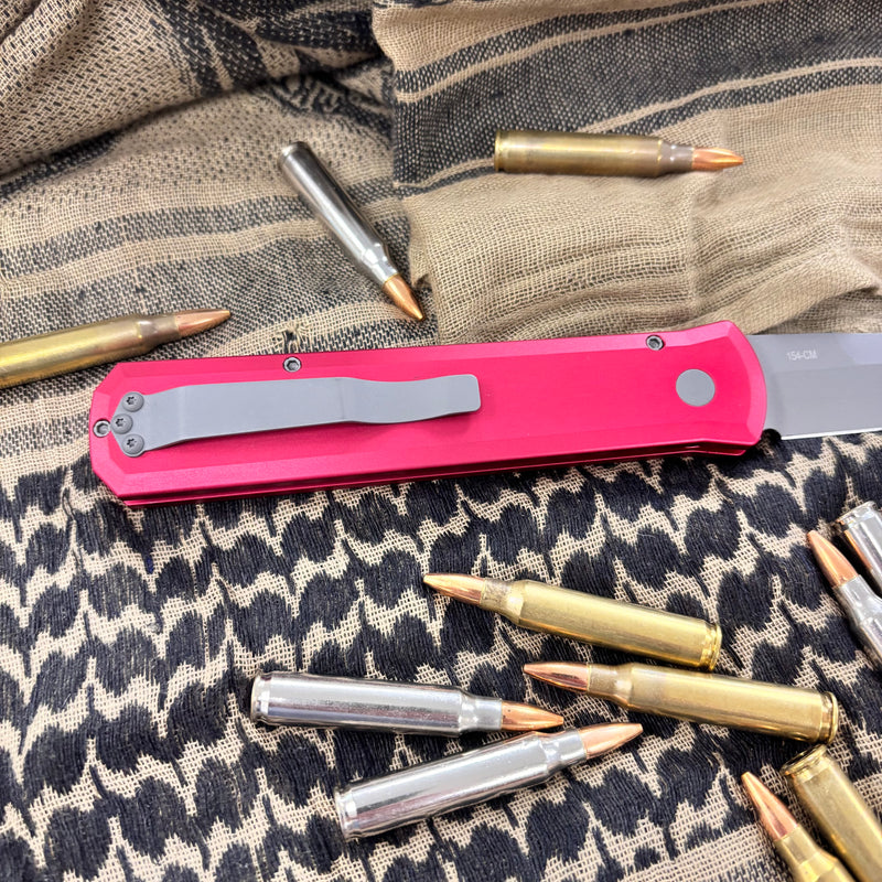 Load image into Gallery viewer, Protech 920-RED Godfather Satin 4" Solid Red Handle Blasted Blade Knife
