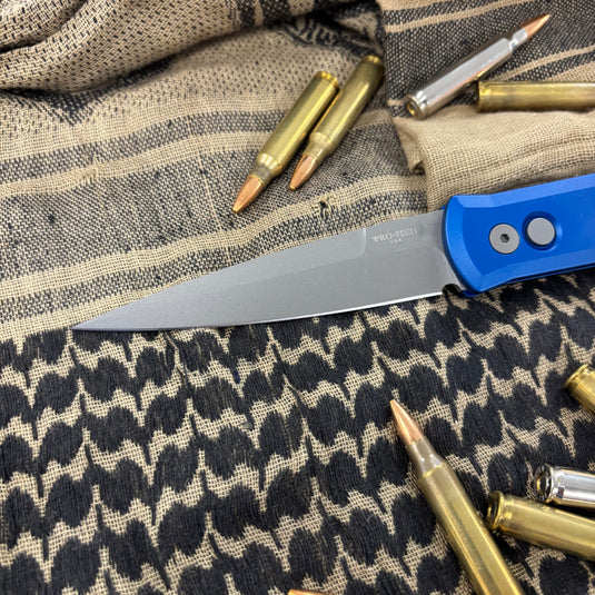 Protech 920-BLUE Godfather Satin 4" Solid Blue Handle Blasted Blade Knife