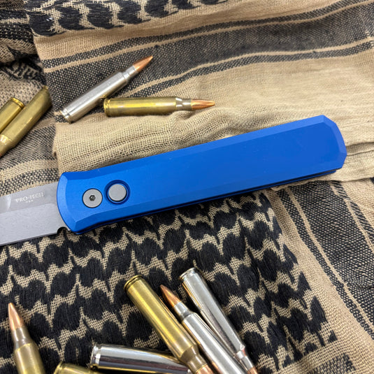 Protech 920-BLUE Godfather Satin 4" Solid Blue Handle Blasted Blade Knife