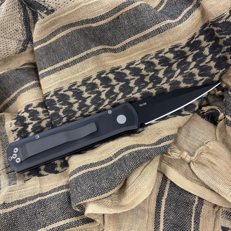 Load image into Gallery viewer, Protech 721 Godson, 3.15" 154-CM Spearpoint Black Blade, Black Handles, Plain Edge Auto Knife

