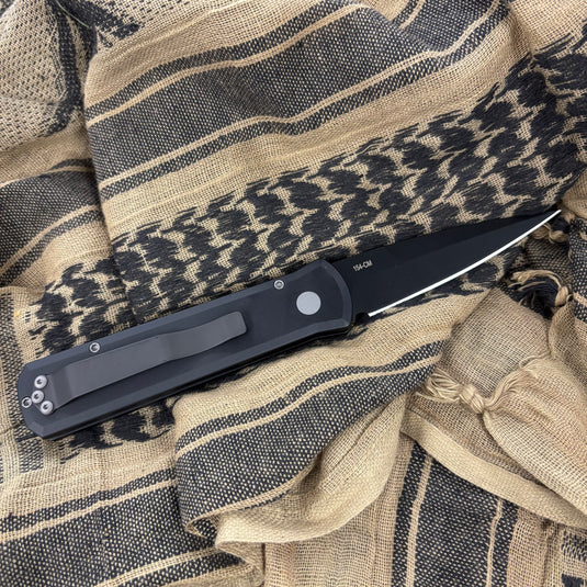Protech 721 Godson, 3.15" 154-CM Spearpoint Black Blade, Black Handles, Plain Edge Auto Knife