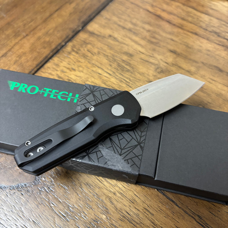 Load image into Gallery viewer, Protech Runt 5 R5201 Smooth Black Handle 1.9" Stonewash 20CV Reverse Tanto Blade Auto Knife
