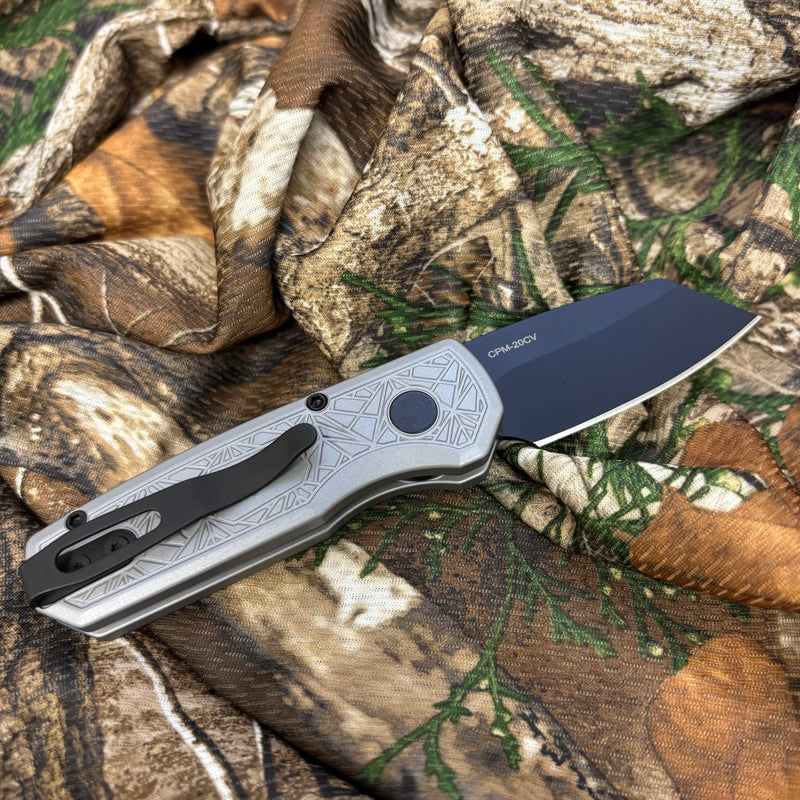 Load image into Gallery viewer, Protech Runt 5 R5203-Grey Nexus Textured Grey Anodized Handle, DLC Black 20CV Reverse Tanto Blade, Knife
