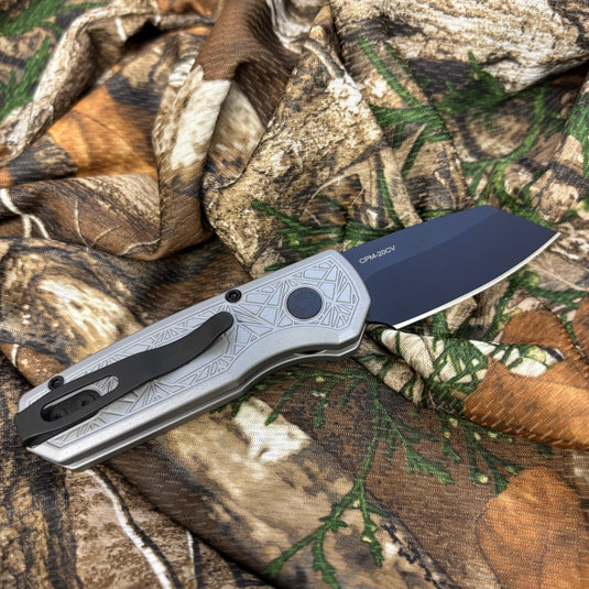 Protech Runt 5 R5203-Grey Nexus Textured Grey Anodized Handle, DLC Black 20CV Reverse Tanto Blade, Knife