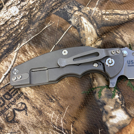 Rick Hinderer Jurassic Frontier 3.375" Magnacut Clip Point, Tri-Way, Working Finish, Translucent Green G10 Knife