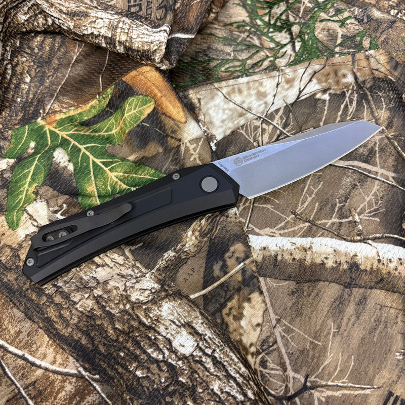 Load image into Gallery viewer, Protech DS101 Oligarch Dmitry Sinkevich Design Solid Black Aluminum Handles, Stonewash Magnacut Blade Knife
