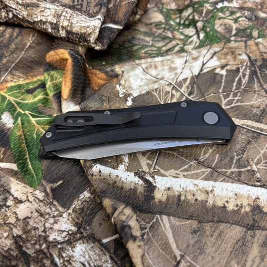 Protech DS101 Oligarch Dmitry Sinkevich Design Solid Black Aluminum Handles, Stonewash Magnacut Blade Knife