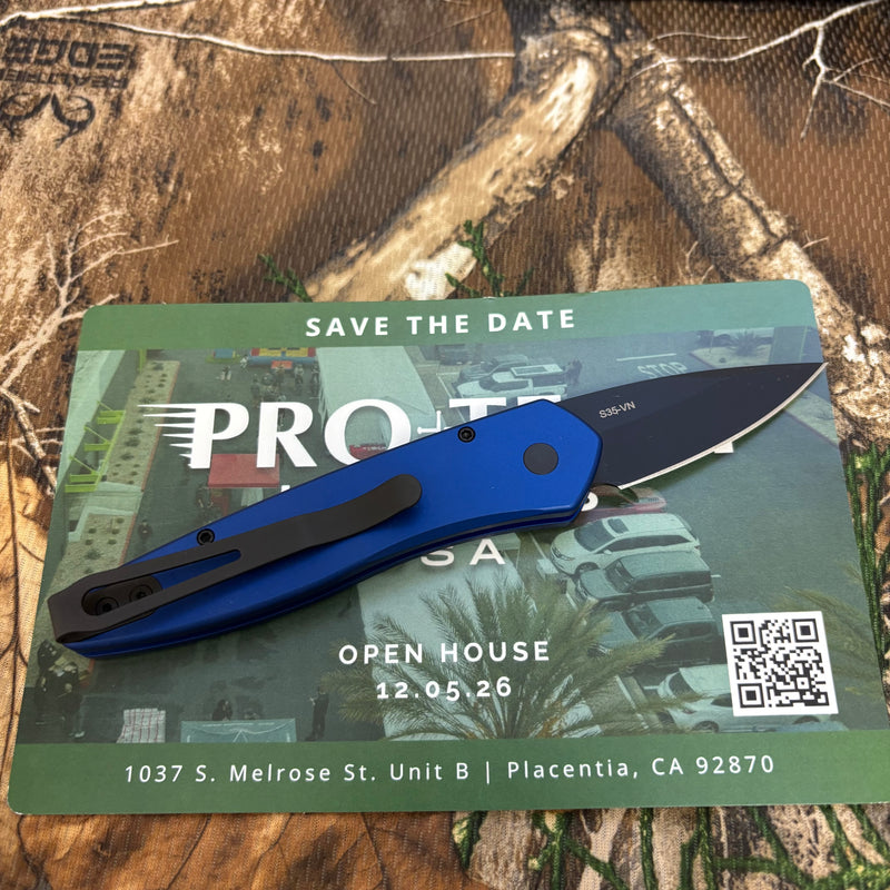 Load image into Gallery viewer, Protech 3607-BLUE Half-Breed 2" Auto Blue Handle Black Blade Plain Edge Auto Knife

