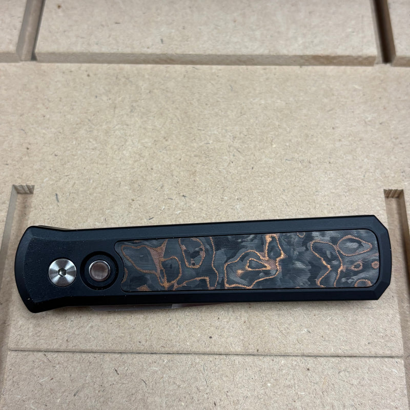 Load image into Gallery viewer, Protech 7210 Livewire 20CV Godson 3.15" Single Inlay Black Handle with Livewire Copper Carbon Fiber Inlay, Black Lip Pearl Button Knife
