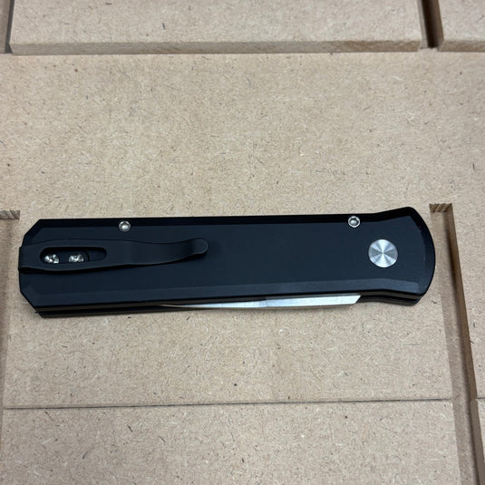 Protech 7210 Livewire 20CV Godson 3.15" Single Inlay Black Handle with Livewire Copper Carbon Fiber Inlay, Black Lip Pearl Button Knife