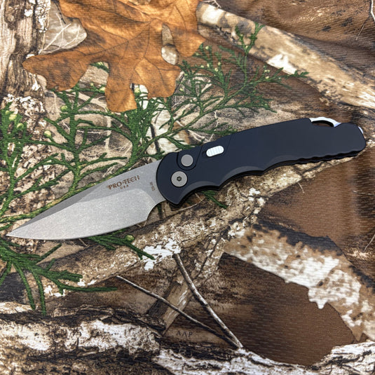 Protech T501 knife, TR-5 Auto Black Handle 3.25" S35VN Stonewash Finish Knife