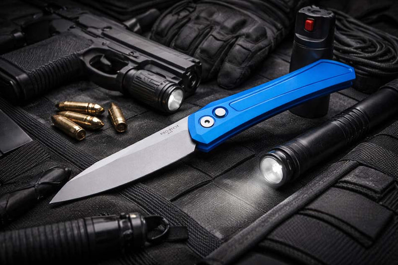 Load image into Gallery viewer, Protech DS101-BLUE Oligarch Dmitry Sinkevick Design Solid Blue Aluminum Handles, Stonewash Magnacut Blade Knife

