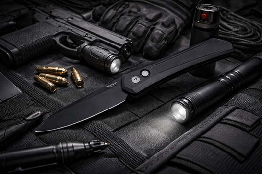 Protech DS103 Oligarch Dmitry Sinkevick Design Solid Black Aluminum Handles, DLC Black Magnacut Blade Knife