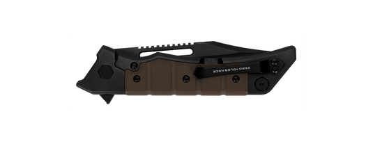 Zero Tolerance 0223 Tim Galyean Flipper Knife 3.5" CPM-20CV Black DLC Blade, Black Titanium/Earth Brown G10 Handles