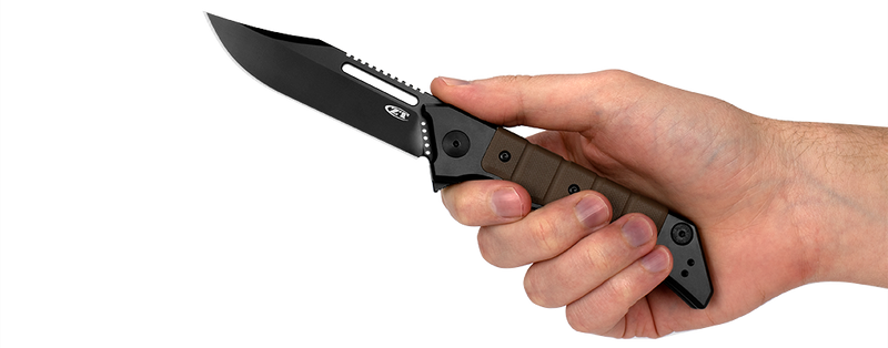 Load image into Gallery viewer, Zero Tolerance 0223 Tim Galyean Flipper Knife 3.5" CPM-20CV Black DLC Blade, Black Titanium/Earth Brown G10 Handles
