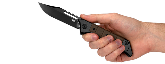 Zero Tolerance 0223 Tim Galyean Flipper Knife 3.5" CPM-20CV Black DLC Blade, Black Titanium/Earth Brown G10 Handles