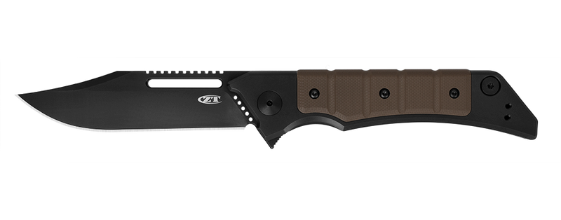Load image into Gallery viewer, Zero Tolerance 0223 Tim Galyean Flipper Knife 3.5" CPM-20CV Black DLC Blade, Black Titanium/Earth Brown G10 Handles
