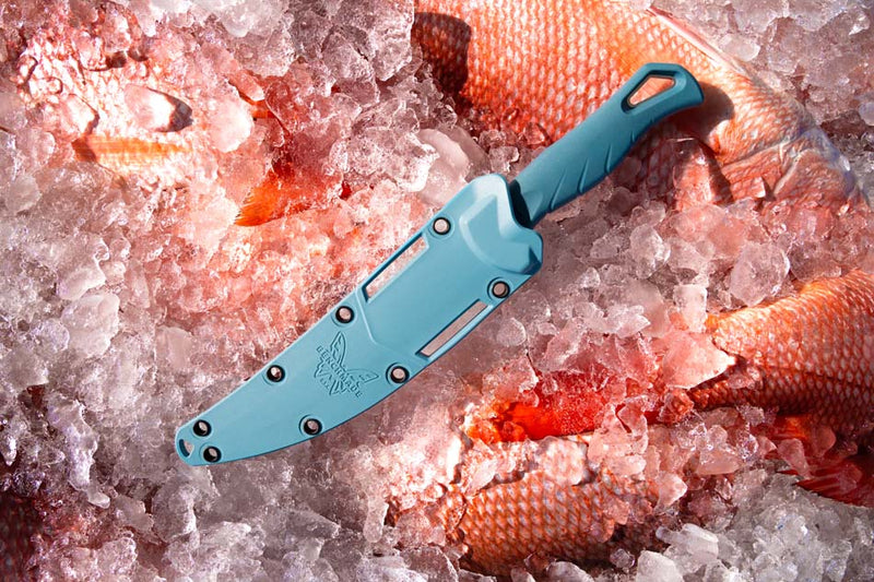 Load image into Gallery viewer, Benchmade 18030 Fishcrafter 5" Trailing Point Depth Blue Santoprene Knife
