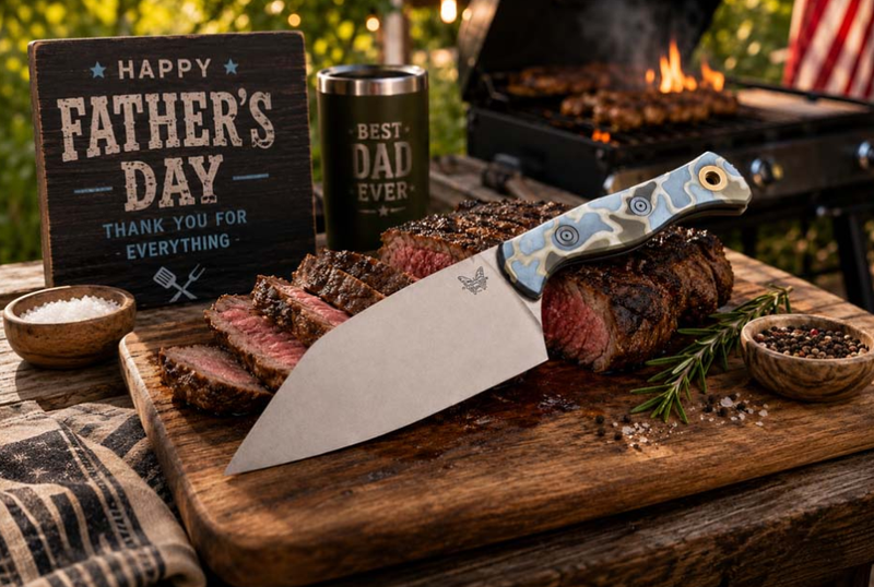 Load image into Gallery viewer, Benchmade 4010FE-2601 Father's Day Limited Station Knife, Cerakote Camo Pattern Handles, Boltaron Shealth with Clip

