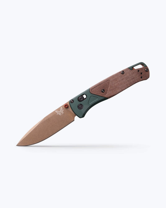 Benchmade 535FE-2602 Bugout, 3.24" S90V Drop Point, Taiga Green Aluminum with Brown Canvas Micarta Handles Knife