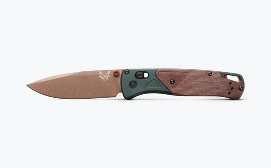 Benchmade 535FE-2602 Bugout, 3.24" S90V Drop Point, Taiga Green Aluminum with Brown Canvas Micarta Handles Knife