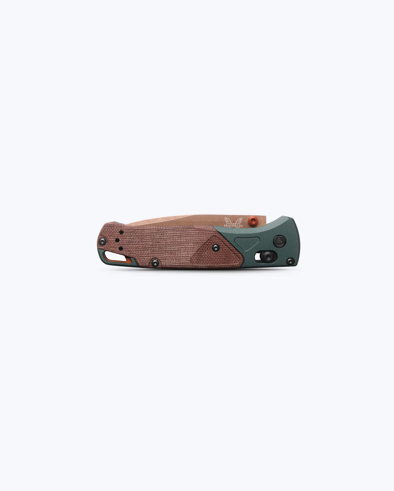 Load image into Gallery viewer, Benchmade 535FE-2602 Bugout, 3.24" S90V Drop Point, Taiga Green Aluminum with Brown Canvas Micarta Handles Knife
