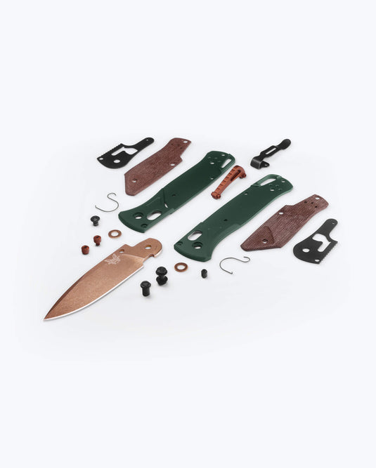 Benchmade 535FE-2602 Bugout, 3.24" S90V Drop Point, Taiga Green Aluminum with Brown Canvas Micarta Handles Knife
