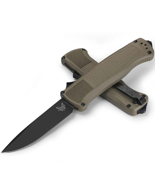 Benchmade 5371BK-01 Shootout Ranger Green Handles, 3.5" Drop Point Black DLC Blade, Automatic OTF Knife