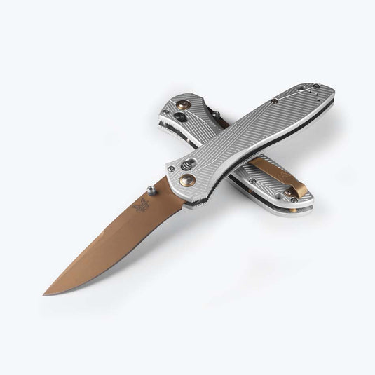 Benchmade 710FE-24 Seven Ten, 4" Flat Earth PVD Blade, Gray Aluminum Handle Knife