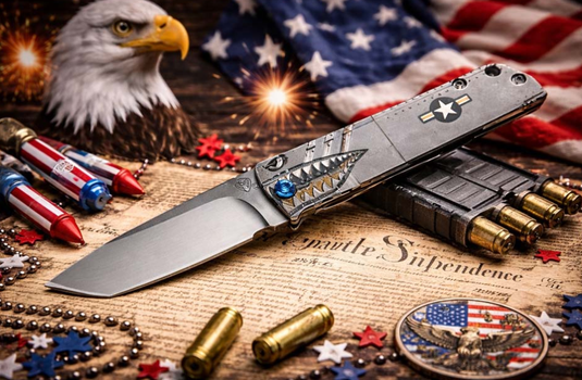 Medford Antik Front Flipper, S35VN Tumbled TANTO, Warthog Star-N-Bars Rivets Knife Serial 403-250