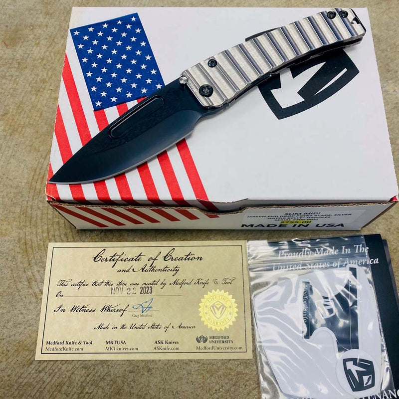Load image into Gallery viewer, Medford Slim Midi S45VN Tumbled 3.25" PVD Drop Point Silver Gator Belly Handles Knife Serial 308-005
