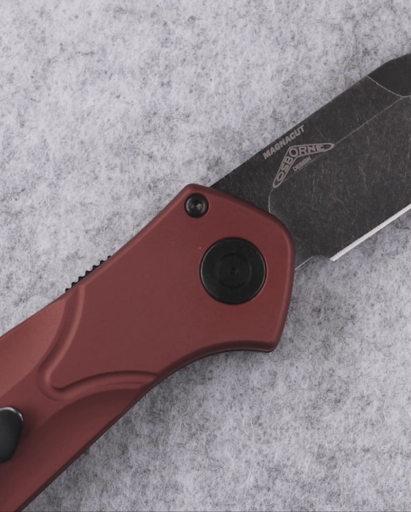 Load and play video in Gallery viewer, Benchmade 9400BK-03 Osborne Burnt Copper Handles 3.4" Magnacut Battlewash DLC Blade Knife
