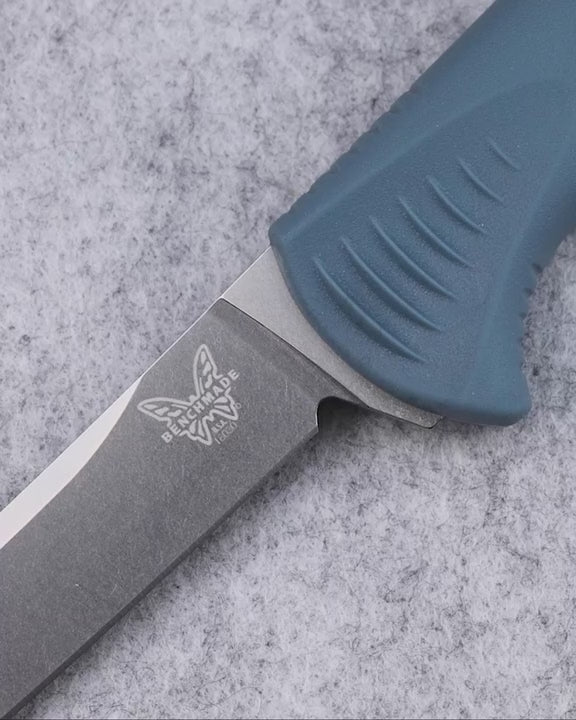 Load and play video in Gallery viewer, Benchmade 18030 Fishcrafter 5" Trailing Point Depth Blue Santoprene Knife
