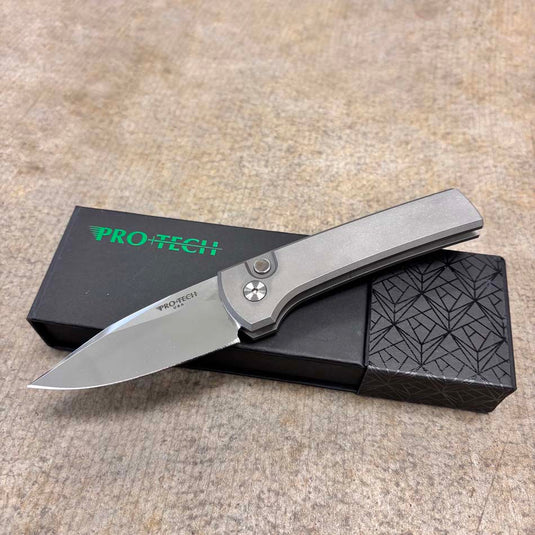 Protech 2026 Scapegoat Compact Custom 001, Scapegoat Compact Auto, Blasted Stonewashed 17-4 heat treated steel handles Knife