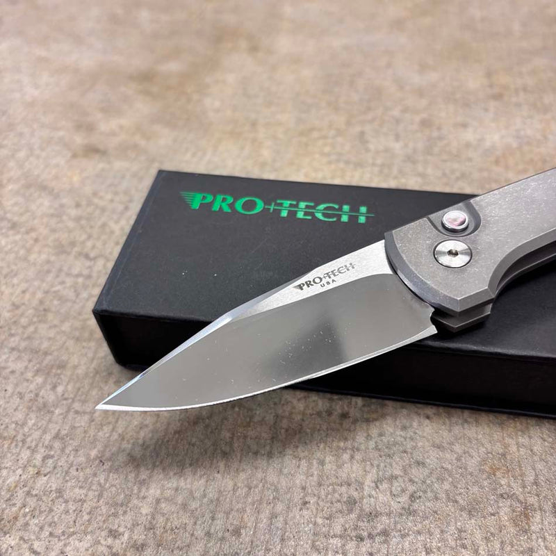 Load image into Gallery viewer, Protech 2026 Scapegoat Compact Custom 001, Scapegoat Compact Auto, Blasted Stonewashed 17-4 heat treated steel handles Knife
