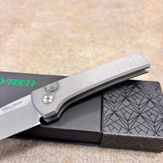 Protech 2026 Scapegoat Compact Custom 001, Scapegoat Compact Auto, Blasted Stonewashed 17-4 heat treated steel handles Knife