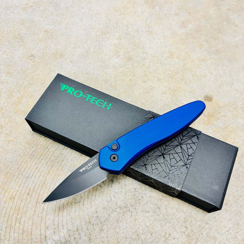 Load image into Gallery viewer, Protech 3607-BLUE Half-Breed 2" Auto Blue Handle Black Blade Plain Edge Auto Knife
