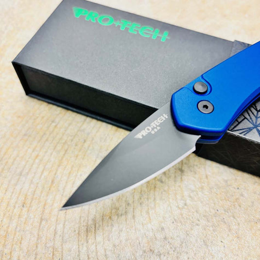 Protech 3607-BLUE Half-Breed 2" Auto Blue Handle Black Blade Plain Edge Auto Knife