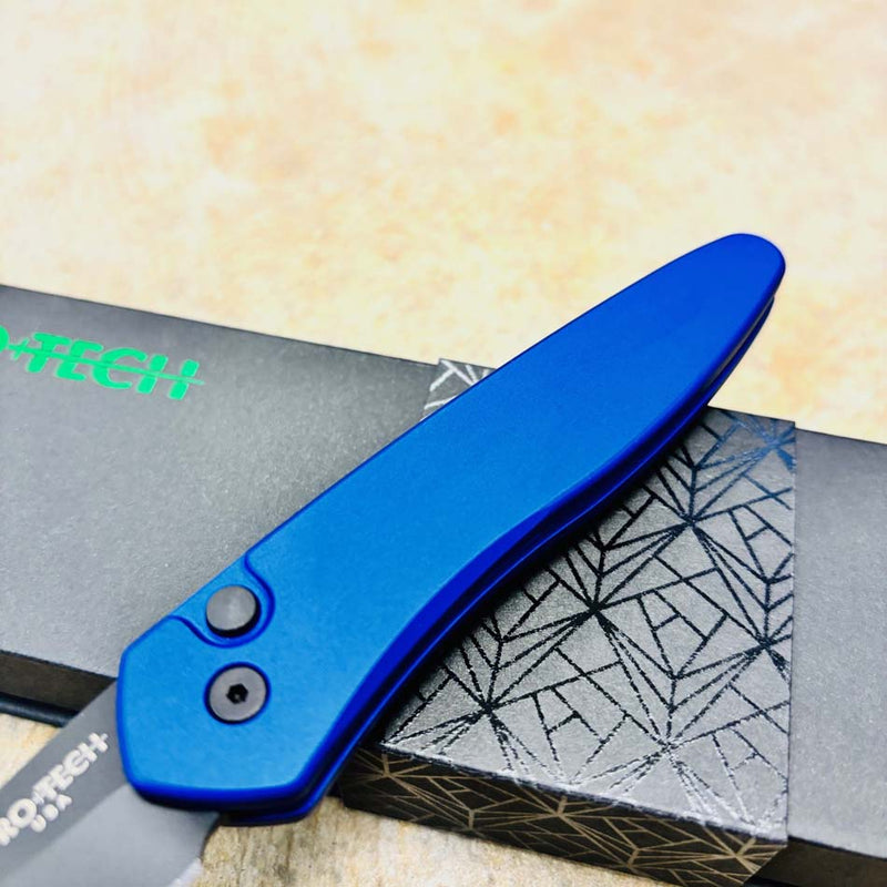 Load image into Gallery viewer, Protech 3607-BLUE Half-Breed 2" Auto Blue Handle Black Blade Plain Edge Auto Knife
