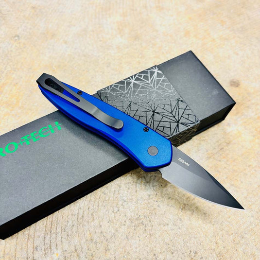 Protech 3607-BLUE Half-Breed 2" Auto Blue Handle Black Blade Plain Edge Auto Knife