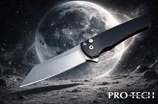 Protech 5405 Malibu Textured Black Handle, Stonewash Magnacut Reverse Tanto Blade Knife