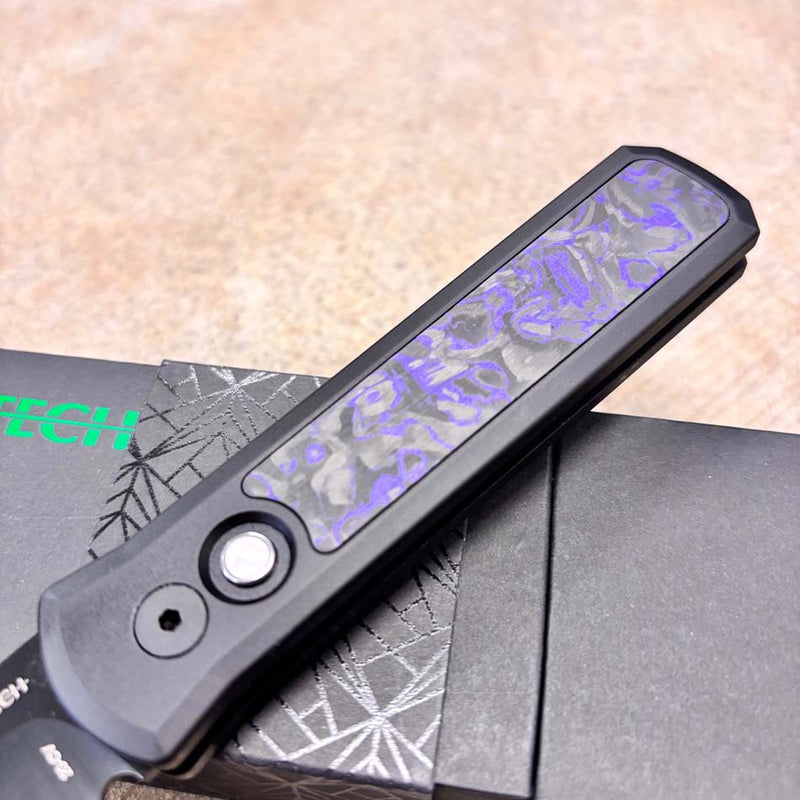 Load image into Gallery viewer, Protech 7214-Violet CF 20CV Godson, DLC Satin 3.15" 20CV Blade Auto, Single Inlay Black Handle with Violet Marble Carbon Fiber Knife
