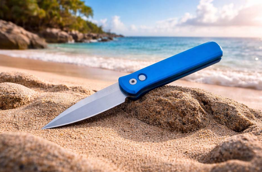 Protech 920-BLUE Godfather Satin 4" Solid Blue Handle Blasted Blade Knife