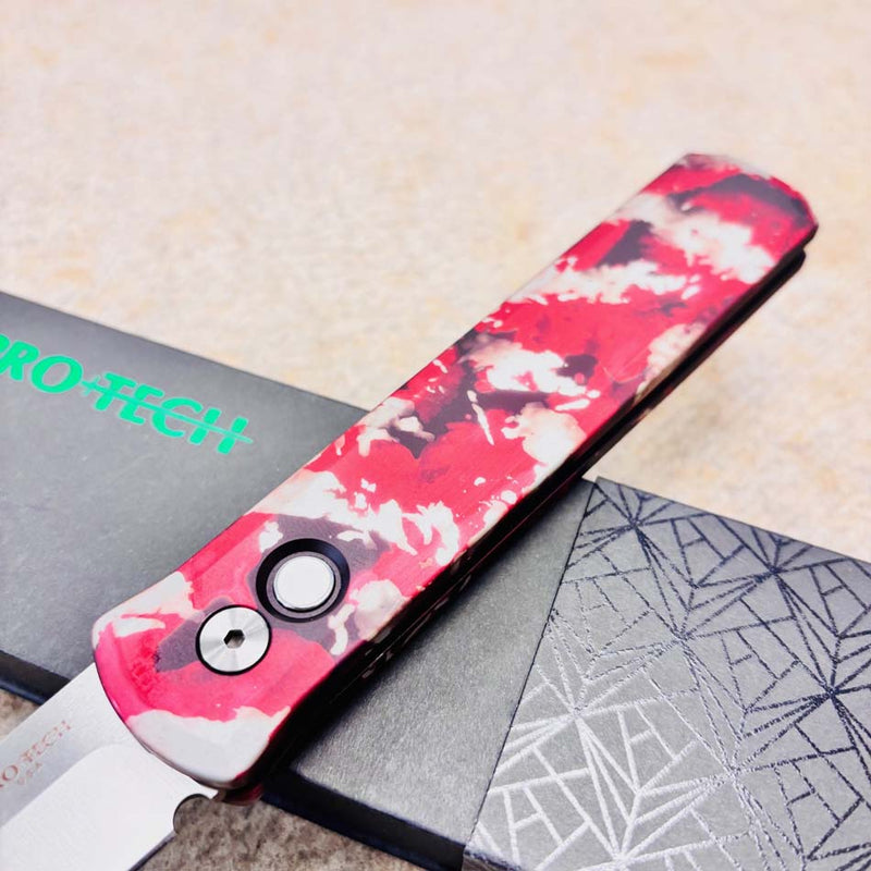 Load image into Gallery viewer, Protech 921-SATIN CTC Godfather 4" Auto Crimson Tiger Camo Custom Handles, Satin Blade, Mother of Pearl Button, Knife
