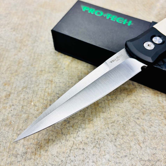 Protech 951 Godfather Satin 4" Tuxedo Black Handle Ivory Micarta Inlays Satin Blade Knife