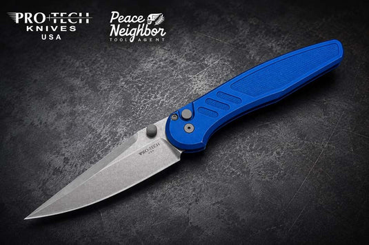 Protech PN1101-BW Peace Neighbor Avalon, Battleworn Blue AL Handles, Stonewash Magnacut Blade, Knife