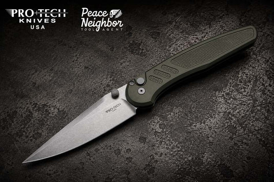 Protech PN1101-Green Peace Neighbor Avalon, Knurled Green AL Handles, Stonewash Magnacut Blade, Knife